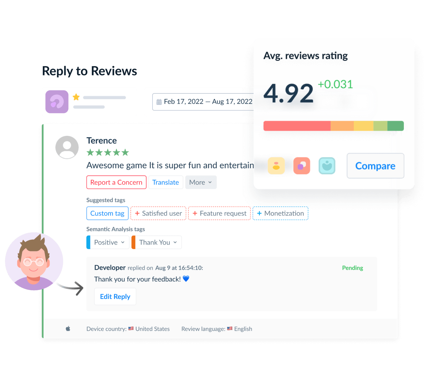 Reply to reviews, show reply to review