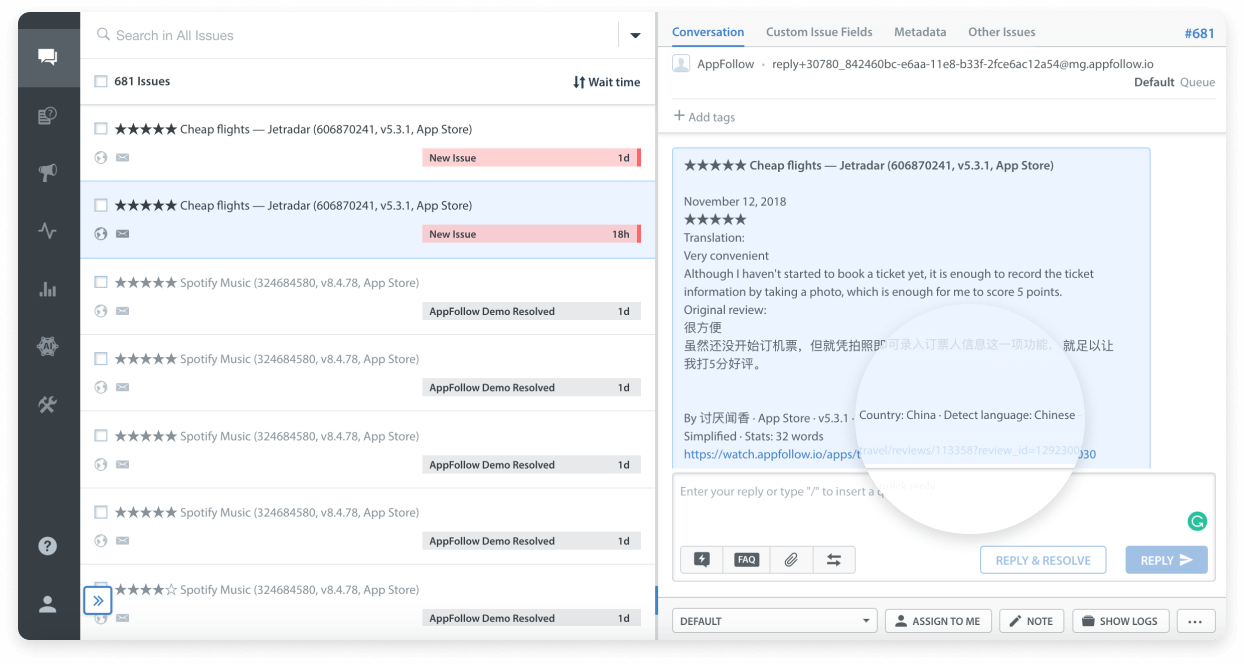 Translate app reviews from any language